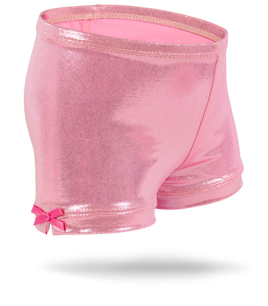 Carnation Pink Shimmer Girls Spandex Shorts